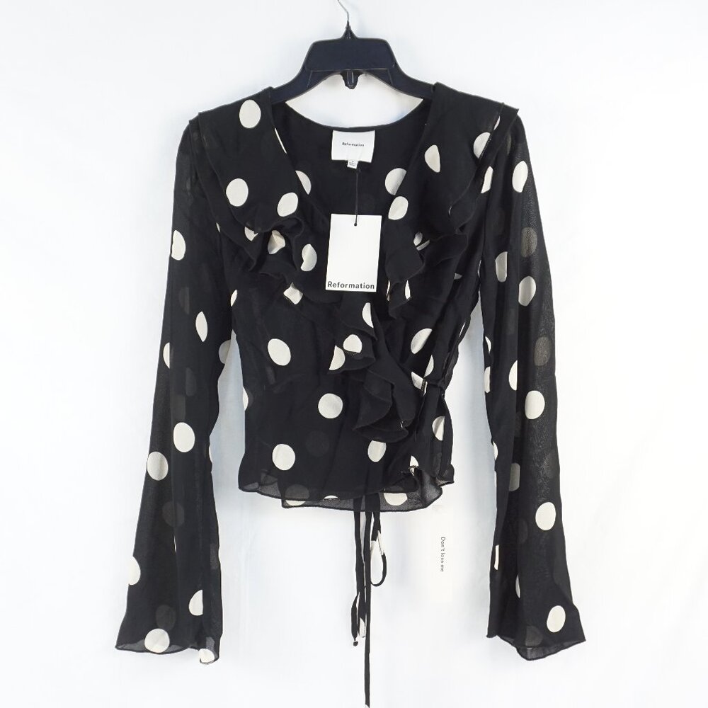 Reformation Kilah Polka Dot Georgette Wrap Top In Moon Dot Women's Size 0 -(NWT)